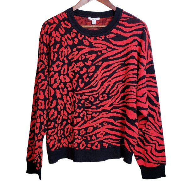 Bar III Sweaters - BAR III Womens Soft Animal Print Long Sleeve Sweater XLarge Black Orange New